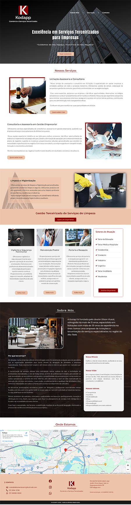 Site institucional da empresa KODAPP Comércio e Serviços Terceirizados , situada na cidade de Itaquaquecetuba - SP , com design responsivo e otimizado para SEO, desenvolvido pela A.CAMARGO DIGITAL