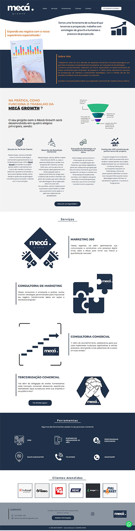 Site institucional da empresa MECÁ GROWTH , situada na cidade de Rio de Janeiro - RJ , com design responsivo e otimizado para SEO, desenvolvido pela A.CAMARGO DIGITAL .