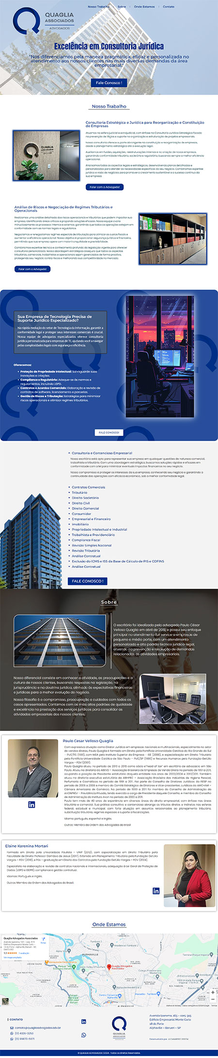 Site institucional do escritório de advocacia QUAGLIA ADVOGADOS , situado na cidade de Barueri - SP , com design responsivo e otimizado para SEO, desenvolvido pela A.CAMARGO DIGITAL .