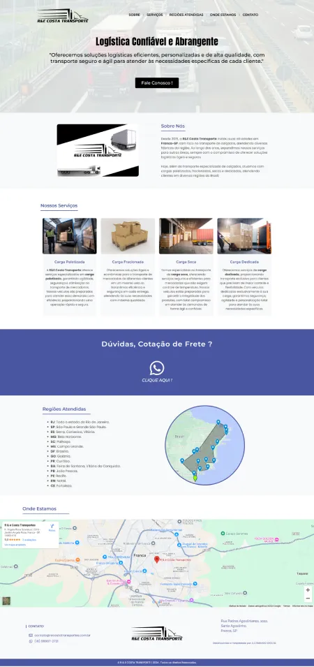 Site institucional da empresa R & E COSTA TRANSPORTES , situada na cidade de Franca - SP , com design responsivo e otimizado para SEO, desenvolvido pela A.CAMARGO DIGITAL .