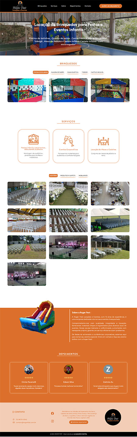 Site institucional da empresa ROGER FEST , situada na cidade de Itapecerica da Serra - SP , com design responsivo e otimizado para SEO, desenvolvido pela A.CAMARGO DIGITAL .